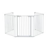 Dog Gate 5-Panel Play Yard for Pets Dog Cat 120 Inches Wide Adjustable Metal Pet Fence with Sturdy Structure White