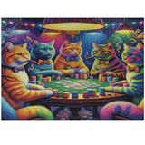 Ambesonne Cat Jigsaw Puzzle Colorful Kitties Play Poker Heirloom-Quality Fun Activity for Family Durable Cardboard 1000 pcs Magenta Orange and Purple