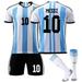 Argentina No.10 Messi Jersey Argentina Soccer Jersey 2022 Messi Shirt Short Sleeve Football Kit Kids/Adult Soccer Fans Gifts