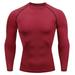 WUWUQF Long Sleeve Tee Shirts for Men Mens Fitness Running Sports T Shirt Thermal Muscle Athletic Gym Compression Clothes Clothing Red