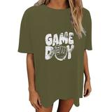 FhsagQ Summer Female Spring Tops for Women 2024 Women s Casual and Fashionable Colorful Interesting Baseball Print Crew Neck Oversized T Shirt GreenXL