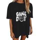 FhsagQ Summer Female Spring Tops for Women 2024 Women s Casual and Fashionable Colorful Interesting Baseball Print Crew Neck Oversized T Shirt BlackXL