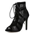 Women s High Top Dance Shoes Black Ballroom Boots Salsa Tango Shoes Girl Fashion Party Mesh Cutout High Heel Sandals Summer 2022