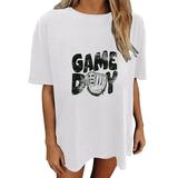 FhsagQ Summer Female Spring Tops for Women 2024 Women s Casual and Fashionable Colorful Interesting Baseball Print Crew Neck Oversized T Shirt WhiteXL