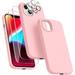 Silicone Case Designed for Apple iPhone 13 Liquid Silicone Case 5 in 1 Bundle Phone Case with 2 Clear Tempered Glass and 2 Camera Lens Shockproof Case for Apple iPhone 13 Light Pink