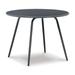 Benjara Plum 35 inch Outdoor Dining Table Round Glass Top Gray Steel Frame