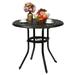 IVV 32 Outdoor Cast Aluminum Round Dining Table w/ 1.97 Center Umbrella Hole for Patio Courtyard Balcony Black