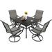 Perfect 5PCS Patio Dining Set of 4 Swivel Dining Chairs and Square Metal Dining Table with 1.57 Umbrella Hole Outdoor Dining Furniture for Kitchen & Backyard