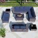 Popular 8PCS Outdoor Patio Furniture Set with 43 55000BTU Gas Propane Fire Pit Table PE Wicker Rattan Sectional Sofa Patio Conversation Sets Navy Blue