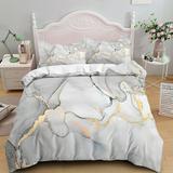 Gold Metallic Marble Comforter Cover Set Twin Full Queen King Size 3 Piece Bed in a Bag Foil Print Glitter White Comforter Cover and Pillowcases Set All Season Soft Microfiber Complete Bedding Sets