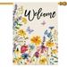 Welcome Floral Garden Flag Spring Summer Florals Leaves Double Sided Large Yard Flag Heavy Duty Seasonal Flowers Butterfly Outdoor Outside Patio Decoration 12.5x18 Inch