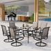 Perfect 9 Pieces Patio Dining Set Rectangular Expandable Black Metal Table with 10 Padded Textilene Fabric Swivel Chairs Outdoor Furniture Set for Garden Poolside Backyard Porch