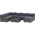 Perfect Patio Furniture Set 8 Pieces Sectional Sofa All Weather PE Plastic Rattan Conversation Set Tempered Glass Table 6 Seats 1 Ottoman Footstool Soft Cushions for Lawn Backyard