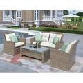 EUROCO 6PCS Rattan Sectional Sofa Set Outdoor Conversation Set All-Weather Wicker with Storage 4 Backrests 5 Seat Cushions & Coffee Table Furniture Couch Set for Patio Deck Garden Pool