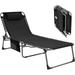 WAGEE Oversized Adjustable 5-Position Folding Chaise Lounge Chair for Outdoor Patio Beach Lawn Pool Sunbathing Tanning Heavy Duty Portable Camping Recliner with Pillow Supports 330lbs Black