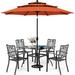 & William Patio Dining Set for 6 with 13ft Double-Sided Patio Umbrella 8 Piece Metal Outdoor Table Furniture Set - 6 Outdoor Chairs 1 Rectangle Dining Table and 1 Large Beige Umbrel