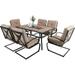 Perfect Patio Dining Set for 4 Outdoor Furniture Square Bistro Table with 1.57 Umbrella Hole 4 Spring Motion Chairs with Cushion Burgundy for Backyard Garden Lawn