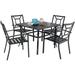 fashionable & William Patio Dining Set with 13ft Double-Sided Patio Umbrella 8 Piece Metal Outdoor Table Furniture Set with 6 Outdoor Stackable Chairs 1 Rectangle Dining Table and 1