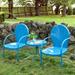 sell well Patio Bistro Set Retro Metal Outdoor Seating Set Conversation Set 3 Pieces 2 C-Spring Motion Armchairs and Round Side Table for Porch Lawn Garden Blue