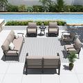 Kullavik Aluminum Patio Furniture Set with 2 Swivel Rocking Sofas 9-seat Metal Outdoor Furniture Patio Conversation Set w/5.1 Cushions for Patio Backyard Poolside-Sand