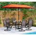 6 Pieces Outdoor Dining Set with Umbrella Patio Furniture Set with 4 Sling Dining Swivel Chairs 1 x 37 Wood-Like Table and 1 x 10ft 3 Tiers Umbrella (Beige)