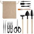 PRINxy Gardening Tools 12-piece Set Portable Garden Hand Tools Set Miniature Gardening Rake Trowel and Shovel for Bonsai Succulents Herbs Terrariums and Planting Black