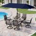 Perfect VILLA Patio Dining Set with Umbrella for 6 Person 1 Large Rectangular Woode-Like Top Table & 6 Swivel Patio Dining Chairs Set with 13ft Outdoor Market Umbrella(No Base) Beig