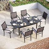 Perfect & William 9 Pieces Patio Dining Set for 8 Outdoor Furniture with 1 X-Large E-Coating Square Metal Table and 8 Black Portable Folding Sling Chairs Outdoor Table & Chairs
