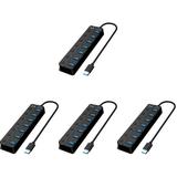 4 Pack Noir Black in Seven Port Expander Usb Multi-tap Plugs with Ports 3.0 Hub for Laptop Additional Laptops Splitter Adapter Abs