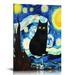Nawypu Vincent Van Gogh The Starry Night On Canvas Black Cat Poster Funny Animal Poster Canvas 90s Wall Art Room Aesthetic Posters