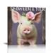 Nawypu Pig Art Pig with Flower Crown Poster Decorative Painting Cute Pig and Lavender Picture Wall Decor Pig Canvas Wall Art Bedroom Home Framed Painting (Wooden frame PIG)