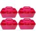 Enjoy Organizer - Small Stackable Plastic Caddy with Handle 6 Compartment | Desk Makeup Dorm Caddy Classroom Art Organizers - 4 Pack Made In USA (Hot Pink)
