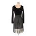 Calvin Klein Casual Dress - A-Line Scoop Neck Long sleeves: Black Stripes Dresses - Women's Size Small