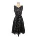Tahari by ASL Casual Dress - A-Line V-Neck Sleeveless: Black Print Dresses - New - Women's Size 4