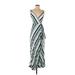 Ann Taylor LOFT Casual Dress - Wrap V Neck Sleeveless: Teal Dresses - Women's Size 0 Petite