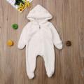 Slowmoose Newborn Baby Winter Long Sleeve Solid Color Soft Warm Fuzzy Hooded Romper 12M / White