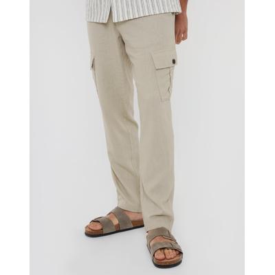 Stone Linen Blend Cargo Trousers
