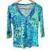 Lilly Pulitzer Tops | Lilly Pulitzer | Palmetto Sea Blue Lillys Lagoon 3/4-Sleeve Popover Floral Top | Color: Blue/Green | Size: Xs