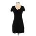 BP. Casual Dress - Mini V Neck Short sleeves: Black Solid Dresses - Women's Size Small