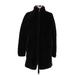 J.Crew Fleece Jacket: Mid-Length Black Print Jackets & Outerwear - Women's Size 2X-Small