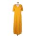 J.Jill Casual Dress - Midi V Neck Short sleeves: Yellow Print Dresses - Women's Size Medium