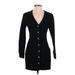 Endless Rose Casual Dress - Mini V Neck Long sleeves: Black Solid Dresses - Women's Size Small