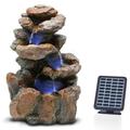 Bloomida Solar Fountain for Outdoor Use | Fountain with LED I Balcony/Garden Fountain Solar Waterfall Outdoor I Outdoor Cascade Fountain Water Fountain Garden (Yosemite Fall - Brown)