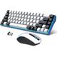 Snpurdiri 60% Wireless Gaming Keyboard and Mouse Combo,Ice Blue Backlit Rechargeable 2000mAh Battery,Mini Mechanical Feel Anti-ghosting Keyboard + 6D 3200DPI Mouse for Gaming, Office(White-Black)