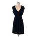 Soprano Casual Dress - Party V-Neck Short sleeves: Blue Solid Dresses - Women's Size Small