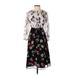 Ann Taylor Factory Casual Dress - A-Line Crew Neck 3/4 sleeves: Black Floral Dresses - Women's Size 00