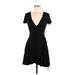 Forever 21 Casual Dress - Wrap Plunge Short sleeves: Black Print Dresses - Women's Size Medium