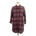 American Eagle Outfitters Casual Dress - Shirtdress: Burgundy Plaid Dresses - Women's Size 2X-Large