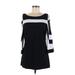 Boston Proper Casual Dress - Shift Boatneck Long sleeves: Black Color Block Dresses - Women's Size Medium