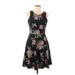 Soprano Casual Dress - A-Line: Black Floral Dresses - Women's Size Large